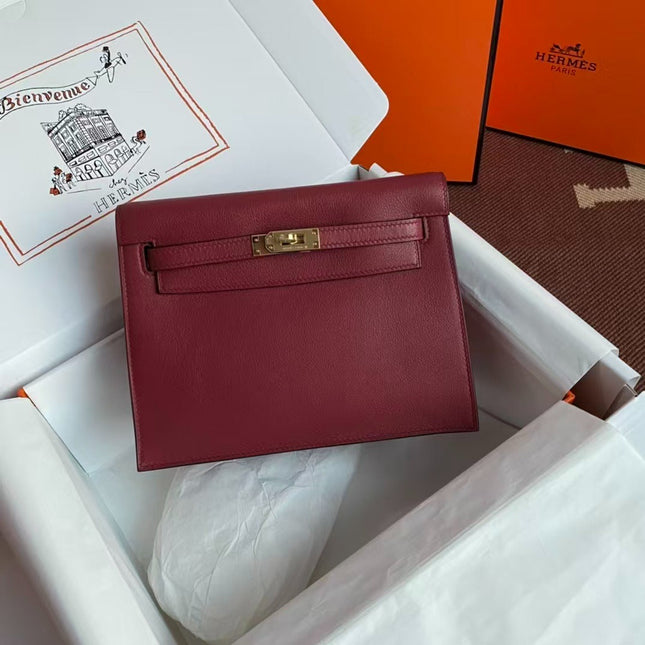 KELLY DANSE 22 IN BURGUNDY RED CALFSKIN GOLD HARDWARE