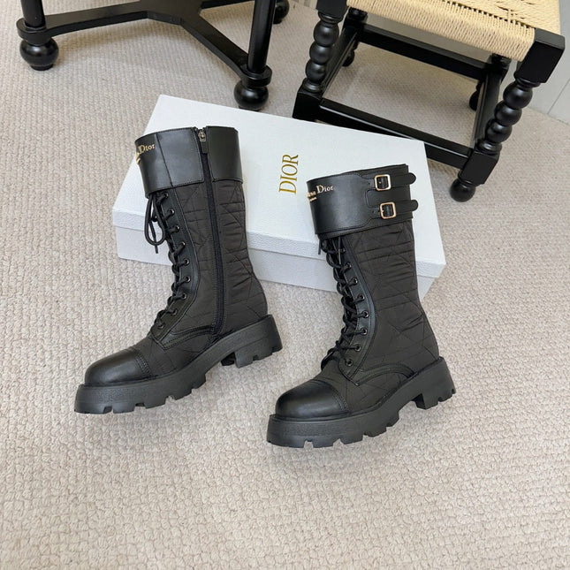 CD BOOTS IN BLACK QUILTED CALFSKIN GOLD HARDWARE
