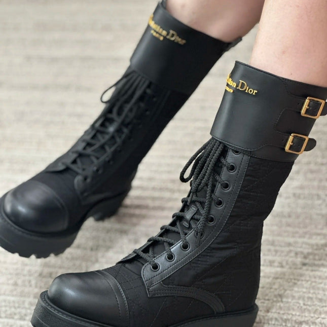 CD BOOTS IN BLACK QUILTED CALFSKIN GOLD HARDWARE