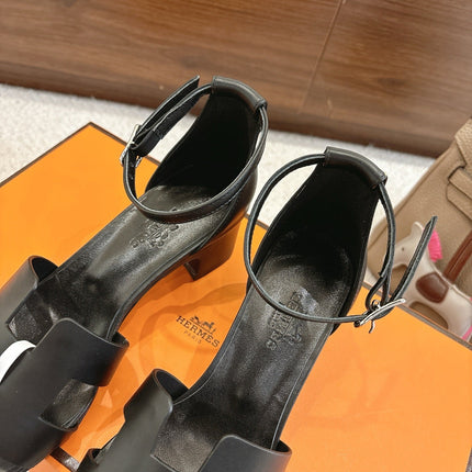 HM ENCENS SANDAL 5CM IN BLACK CALFSKIN