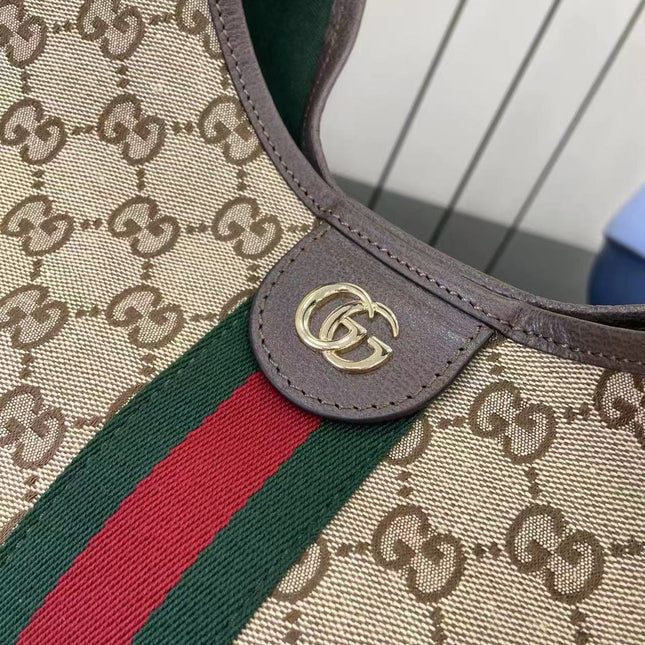 GUCCI GIGLIO TOTE BAG 60 IN BEIGE AND GREEN CANVAS