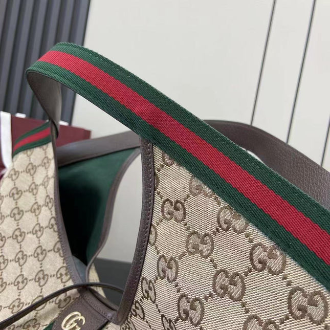 GUCCI GIGLIO TOTE BAG 60 IN BEIGE AND GREEN CANVAS