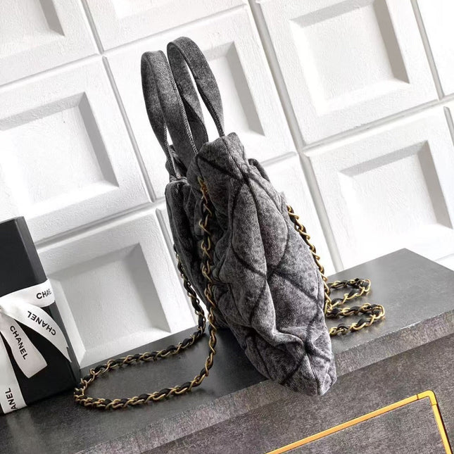 CC MAXI BOW BAG 38 IN BLACK DENIM WITH GOLD HARDWARE
