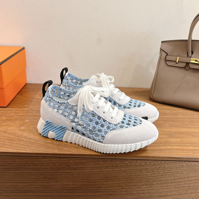 HM WOVEN BOUNCING SNEAKERS IN BLUE MIX GREY SUEDE