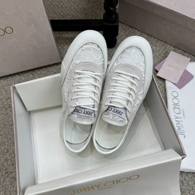 JIMMY CHOO SNEAKERS IN WHITE MESH AND SUEDE