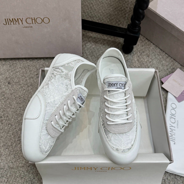 JIMMY CHOO SNEAKERS IN WHITE MESH AND SUEDE