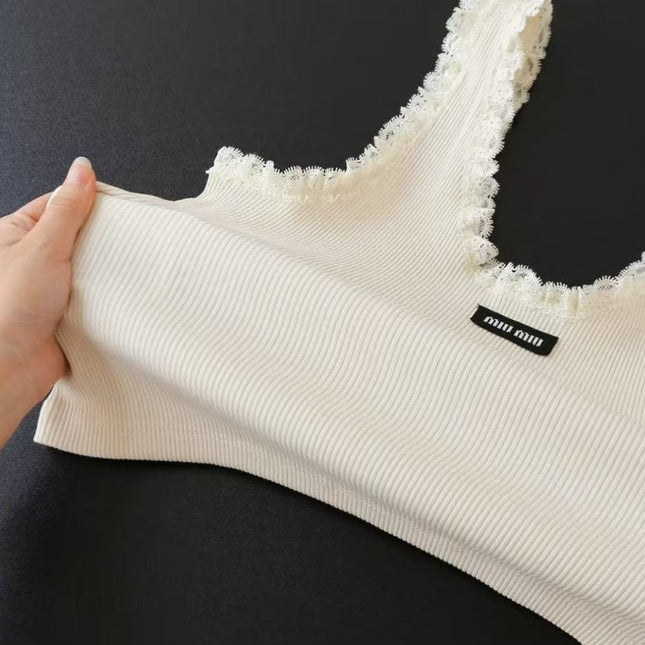MIU MIU LACE-TRIM TANK TOP IN WHITE