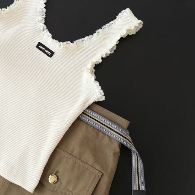 MIU MIU LACE-TRIM TANK TOP IN WHITE
