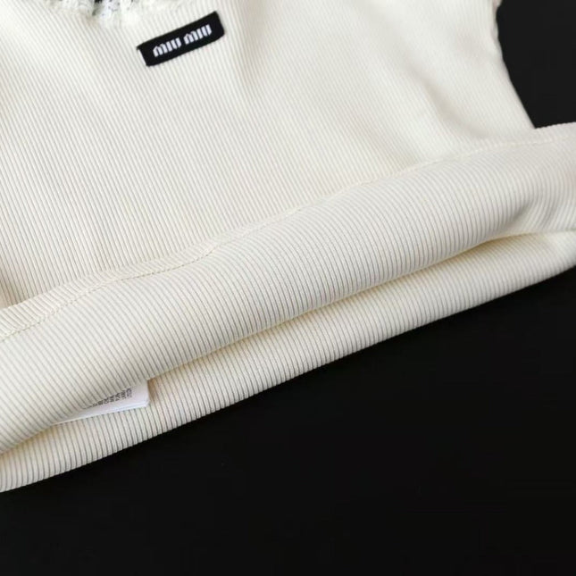 MIU MIU LACE-TRIM TANK TOP IN WHITE
