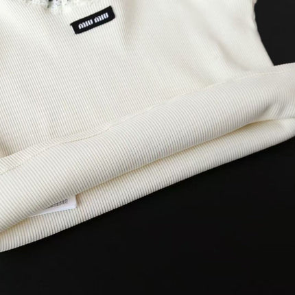 MIU MIU LACE-TRIM TANK TOP IN WHITE