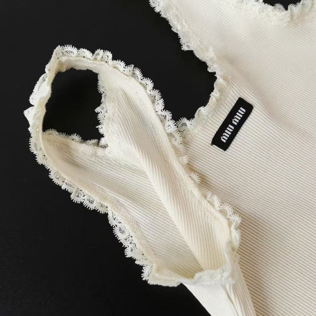 MIU MIU LACE-TRIM TANK TOP IN WHITE