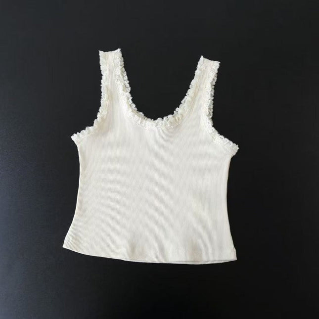 MIU MIU LACE-TRIM TANK TOP IN WHITE
