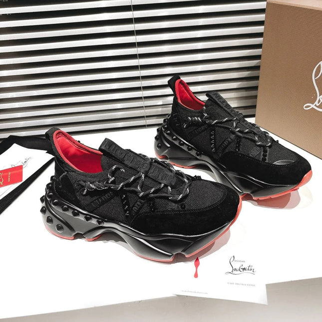 CHRISTIAN LOUBOUTIN TRAILNRUN SNEAKERS IN BLACK FABRIC AND SUEDE