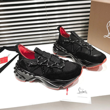 CHRISTIAN LOUBOUTIN TRAILNRUN SNEAKERS IN BLACK FABRIC AND SUEDE