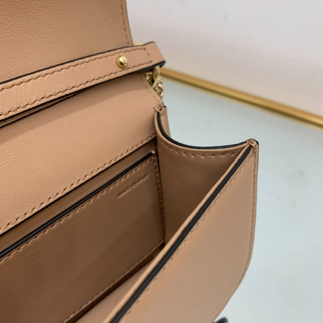 VALENTINO GARAVANI SHOULDER BAG 20 IN DARK BEIGE CALFSKIN
