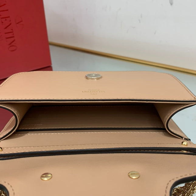 VALENTINO GARAVANI SHOULDER BAG 20 IN DARK BEIGE CALFSKIN