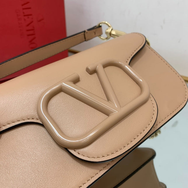VALENTINO GARAVANI SHOULDER BAG 20 IN DARK BEIGE CALFSKIN