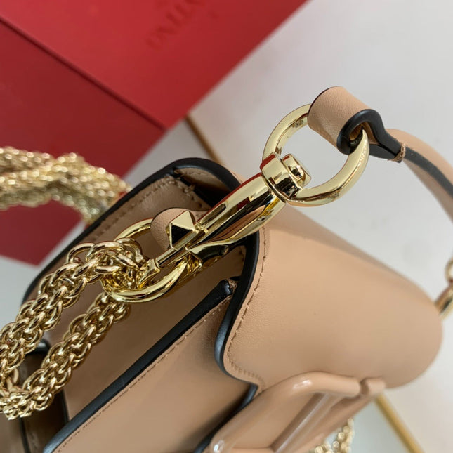 VALENTINO GARAVANI SHOULDER BAG 20 IN DARK BEIGE CALFSKIN