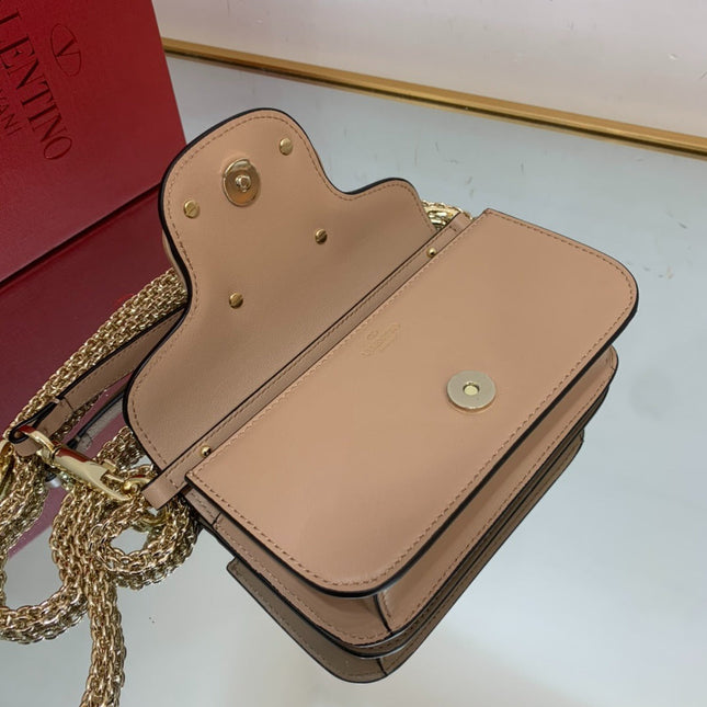 VALENTINO GARAVANI SHOULDER BAG 20 IN DARK BEIGE CALFSKIN