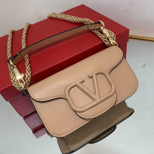 VALENTINO GARAVANI SHOULDER BAG 20 IN DARK BEIGE CALFSKIN
