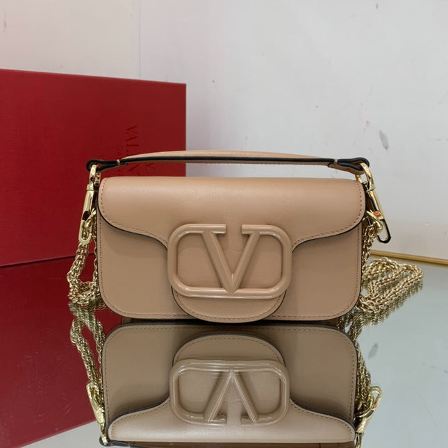 VALENTINO GARAVANI SHOULDER BAG 20 IN DARK BEIGE CALFSKIN