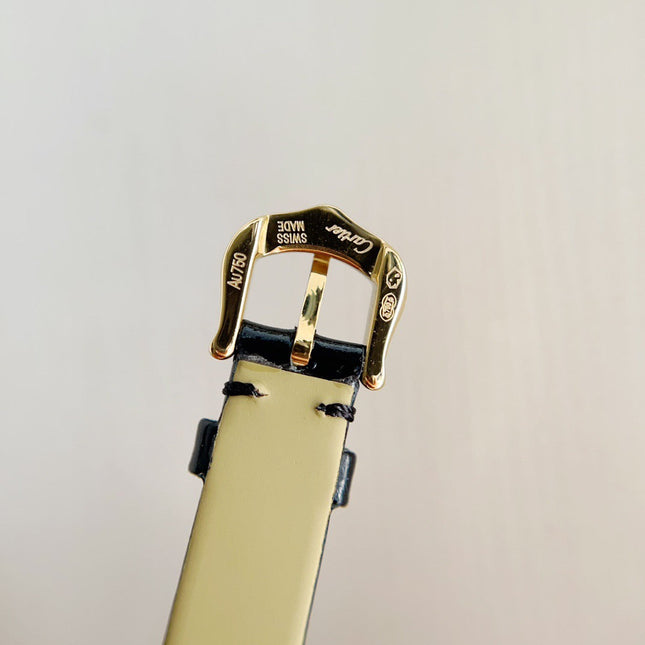 BAIGNOIRE WATCH GOLD OVAL CASE 18MM WHITE DIAL WITH BLACK STRAP
