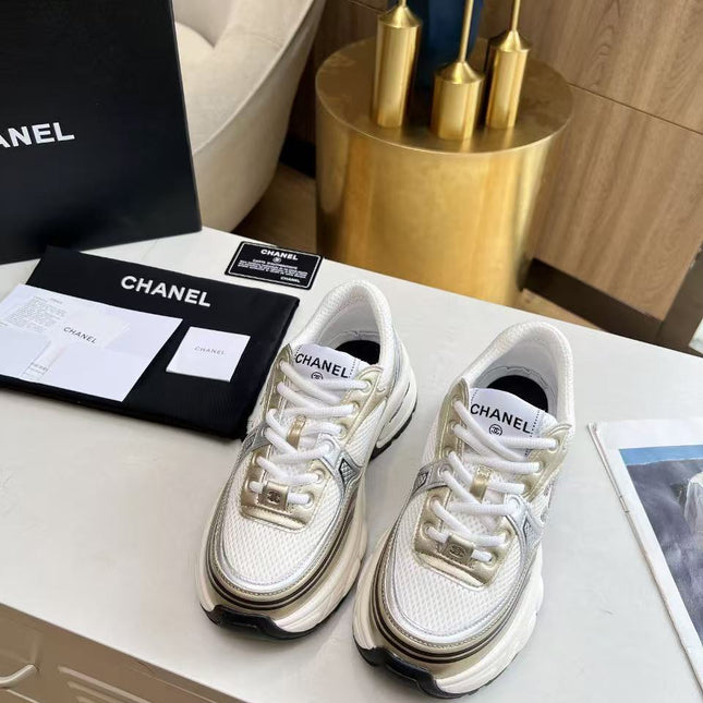 CHANEL RUNNER SNEAKERS IN GOLD LAMINATE COLORWAY MESH