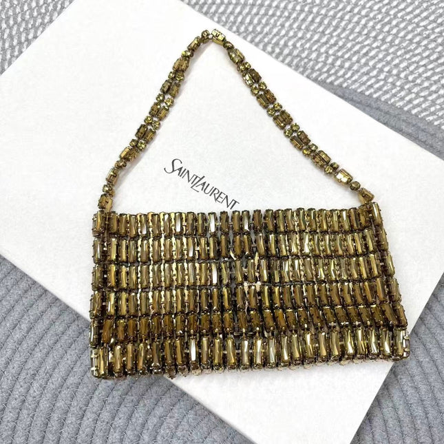 YSL CRYSTALS BAG 18 IN GOLD CRYSTAL AND EMBELLISHED CHAIN HANDLES