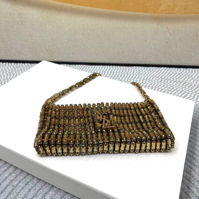YSL CRYSTALS BAG 18 IN GOLD CRYSTAL AND EMBELLISHED CHAIN HANDLES