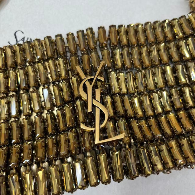 YSL CRYSTALS BAG 18 IN GOLD CRYSTAL AND EMBELLISHED CHAIN HANDLES