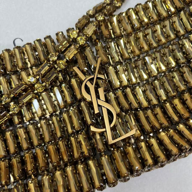 YSL CRYSTALS BAG 18 IN GOLD CRYSTAL AND EMBELLISHED CHAIN HANDLES