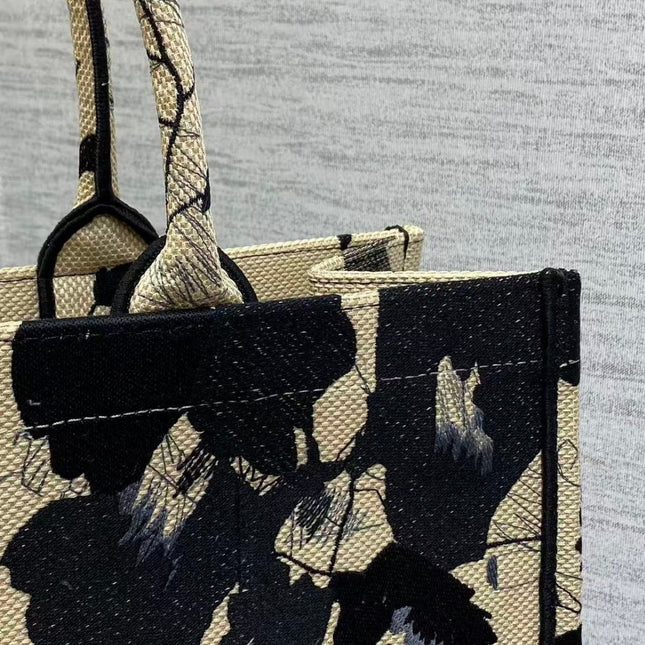 DIOR MEDIUM BOOK TOTE BAG IN BEIGE FLORAL MOTIF EMBROIDERY CANVAS