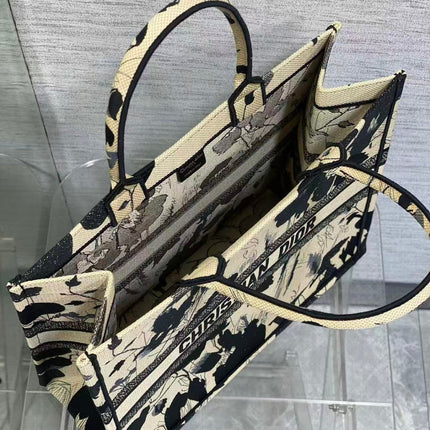 DIOR MEDIUM BOOK TOTE BAG IN BEIGE FLORAL MOTIF EMBROIDERY CANVAS
