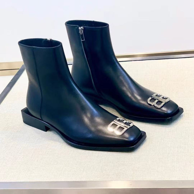 BALENCIAGA RIM BB ICON ANKLE BOOTS IN BLACK CALFSKIN