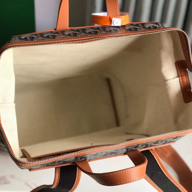GOYARD CISALPIN BACKPACK 33 IN BLACK AND BROWN CANVAS MIX CALFSKIN