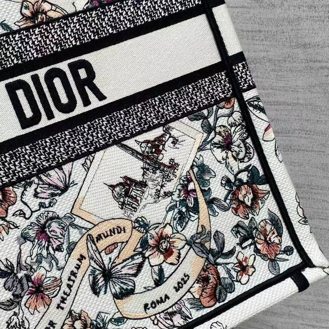 DIOR SOUVENIR DE ROME BOOK TOTE BAG IN FLORAL EMBROIDERY