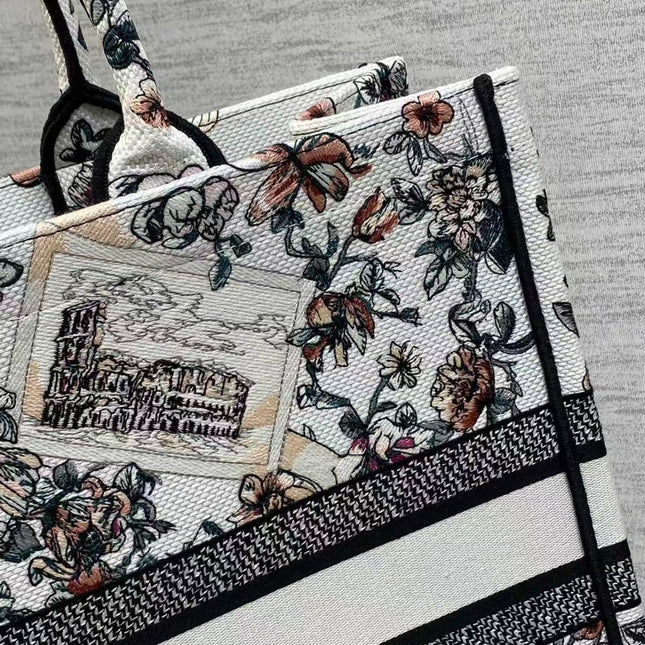 DIOR SOUVENIR DE ROME BOOK TOTE BAG IN FLORAL EMBROIDERY