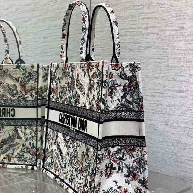 DIOR SOUVENIR DE ROME BOOK TOTE BAG IN FLORAL EMBROIDERY