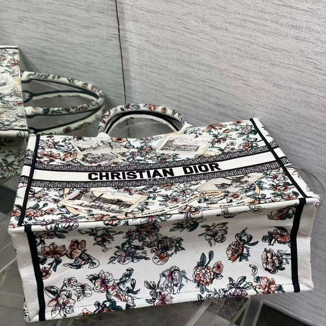 DIOR SOUVENIR DE ROME BOOK TOTE BAG IN FLORAL EMBROIDERY
