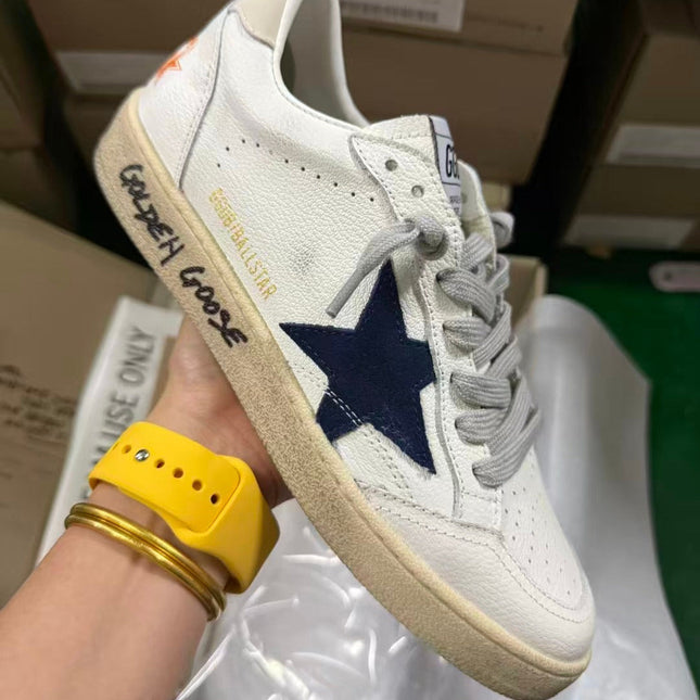 GOLDEN GOOSE BALL STAR SNEAKERS IN WHITE MIX NAVY BLUE CALFSKIN