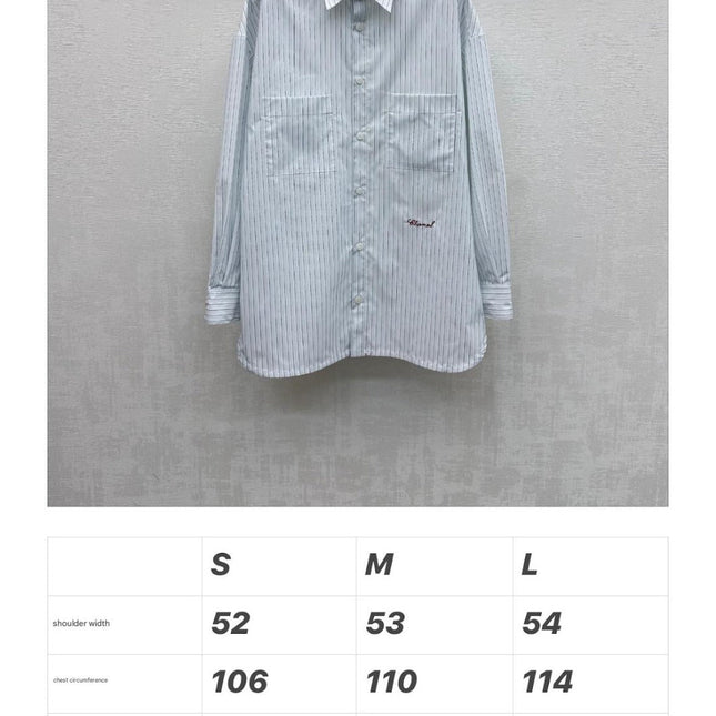 CHANEL STRIPED EMBROIDERED LOGO SHIRT WITH VERTICAL STRIPES