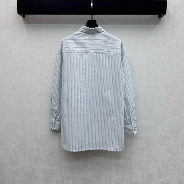 CHANEL STRIPED EMBROIDERED LOGO SHIRT WITH VERTICAL STRIPES