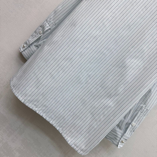 CHANEL STRIPED EMBROIDERED LOGO SHIRT WITH VERTICAL STRIPES