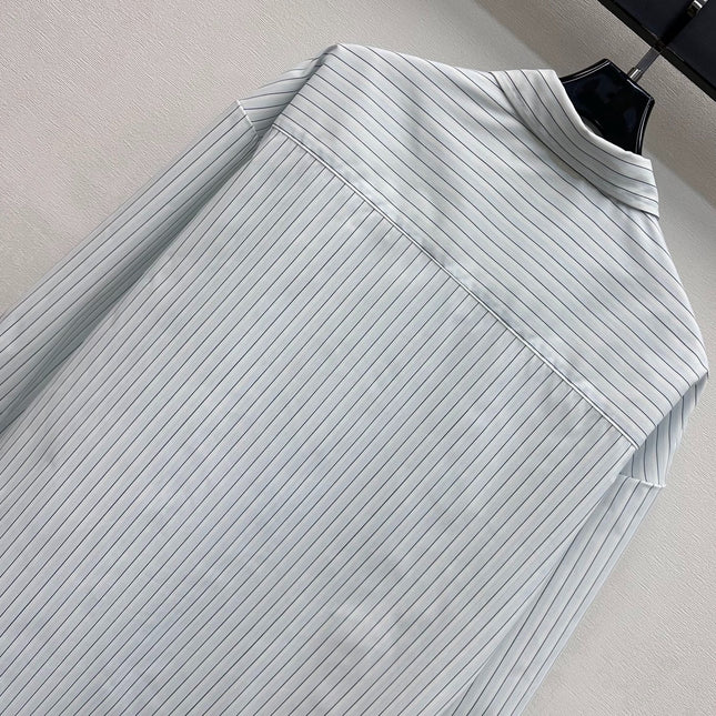 CHANEL STRIPED EMBROIDERED LOGO SHIRT WITH VERTICAL STRIPES