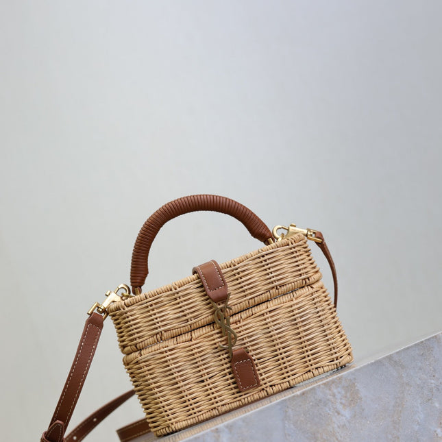 YSL GABY VANITY BAG 18 IN BEIGE WOVEN RAFFIA
