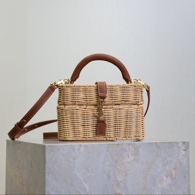 YSL GABY VANITY BAG 18 IN BEIGE WOVEN RAFFIA