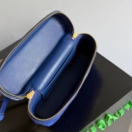 BOTTEGA VENETA BANG BANG 22 IN BLUE INTRECCIATO SUEDE GOLD HARDWARE