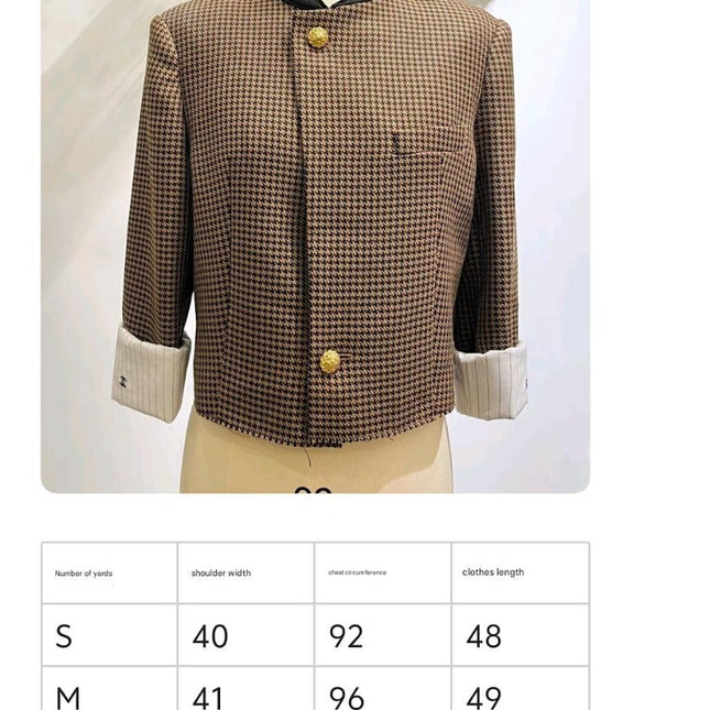 CHANEL HOUNDSTOOTH PATTERNED JACKET IN BROWN WITH GOLD HARDWARE