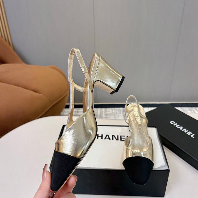 CHANEL SLINGBACK SHOES IN METALLIC CALFSKIN