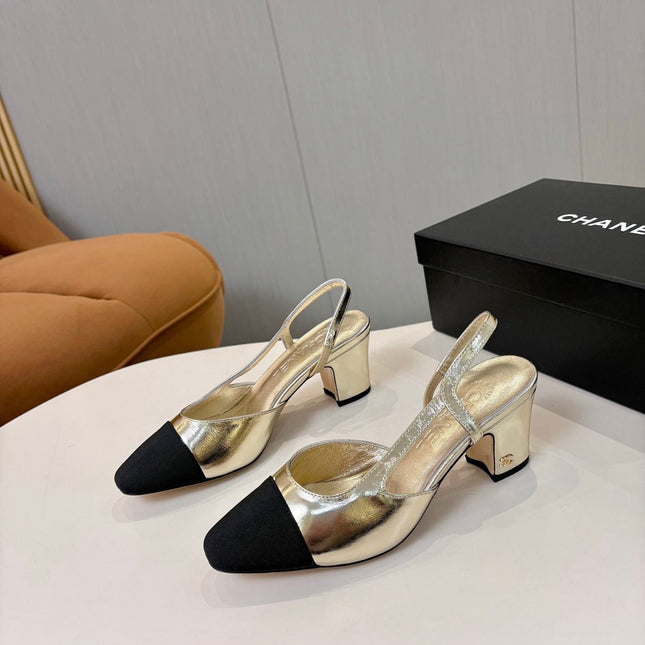 CHANEL SLINGBACK SHOES IN METALLIC CALFSKIN